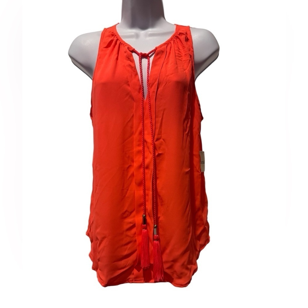 NWT Meraki Neon Orange Tassel Sleeveless Top Size S Festival Beach Summer